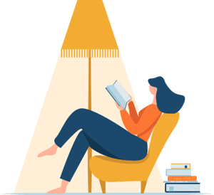Woman sitting in a chair and reading a book