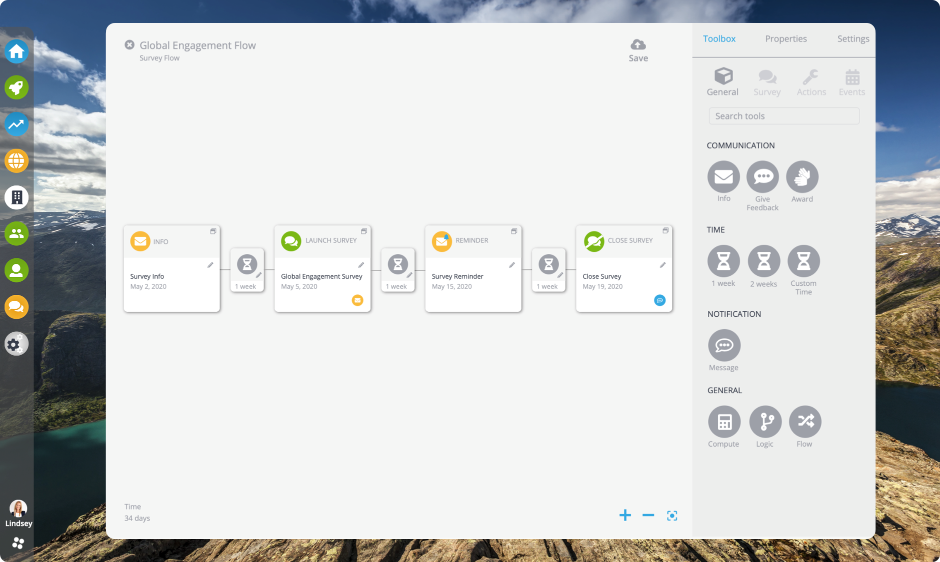 Creation of a workflow with drag-and-drop tools